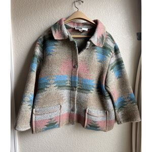 Vintage Rhonda Stark Southwestern Wool Blend Jacket Medium Made USA